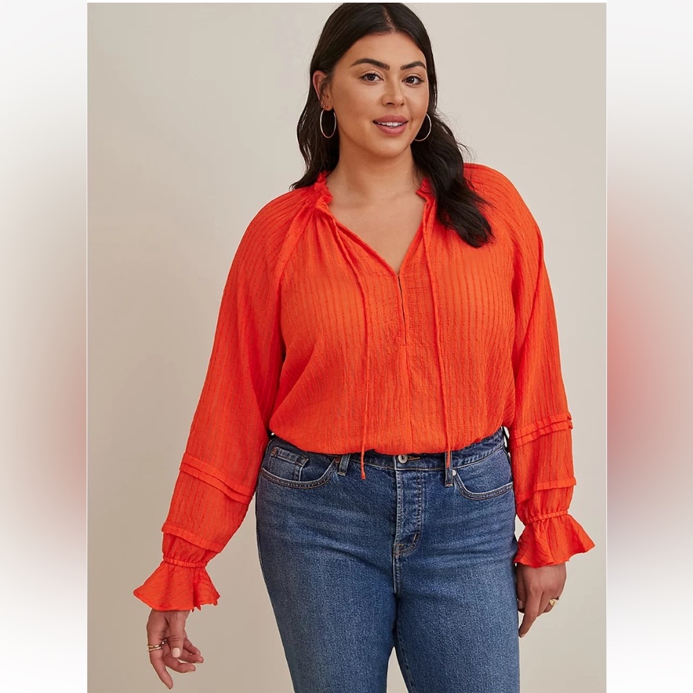 Torrid size 00x 10 M/L Stripe Gauze Lace-Up Peasant Top